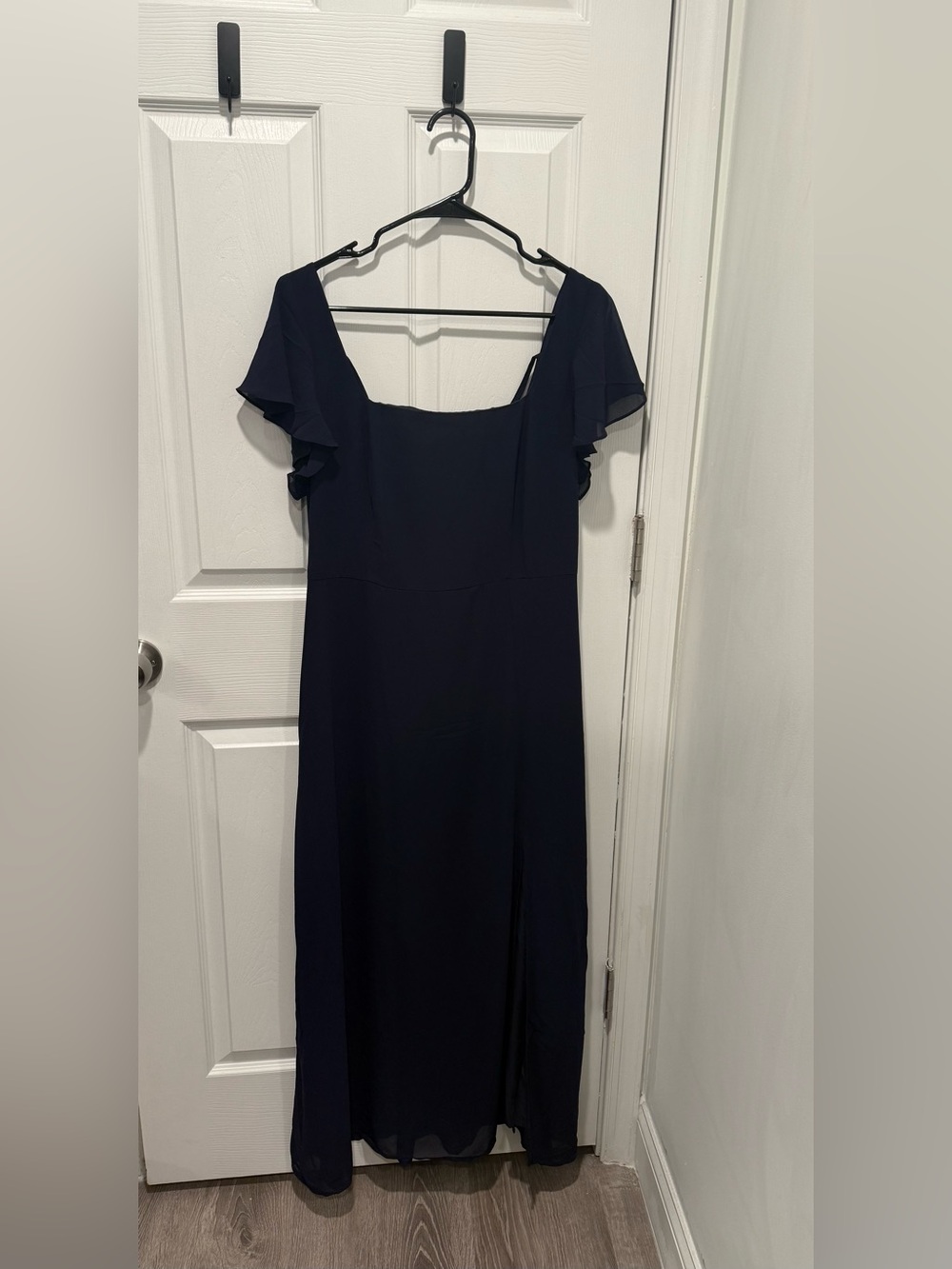 Square neck midi dress navy chiffon